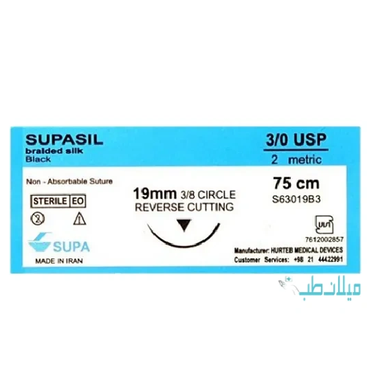 نخ بخیه 3-0 سیلک سوپا 19mmبسته36 عددی